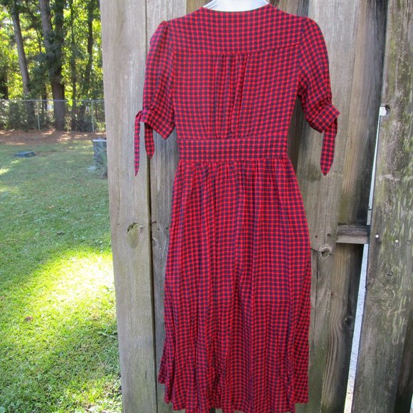 Entro Gingham Red/Blue Dress Checkered Ruffle Maxi Women's Size Small Buttons - Picture 5 of 8